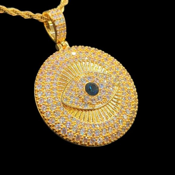 22"Rope Chain - 14K Gold Finish Evil Eye Amulet. - Picture 2 of 7